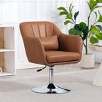 HOMCOM Swivel Accent Chair, Linen Fabric Tub Vanity Chair, Modern Armchair with Adjustable Height and Lumbar Support for Living Room Bedroom Salon Make up Room Dressing Table, Brown