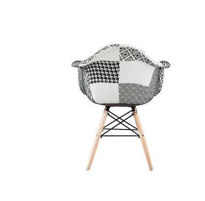 White Halo Dining Table & Set of 4 Black/White Patchwork Accent Chairs