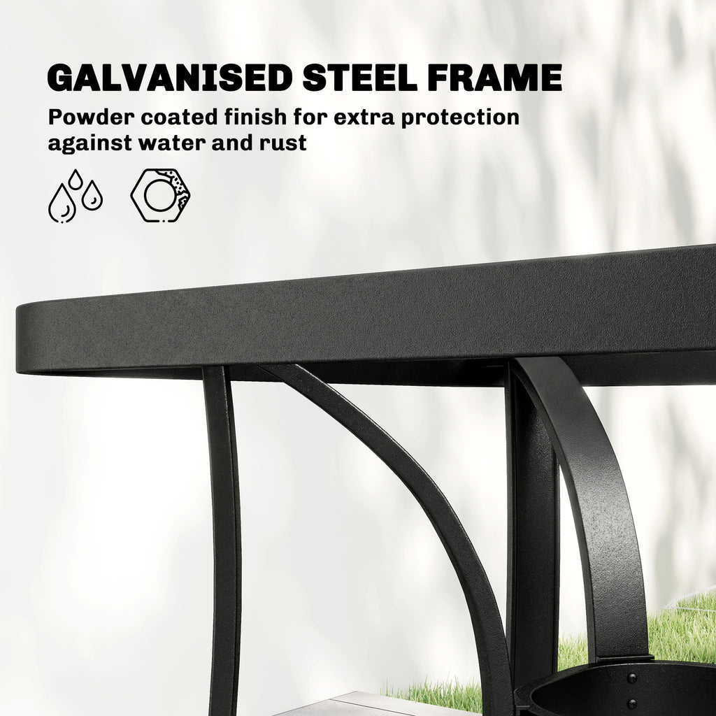 Outsunny Garden Dining Set for 4 with Umbrella Hole, Stackable Chairs and Rectangular Glass-Top Outdoor Table, Light Grey