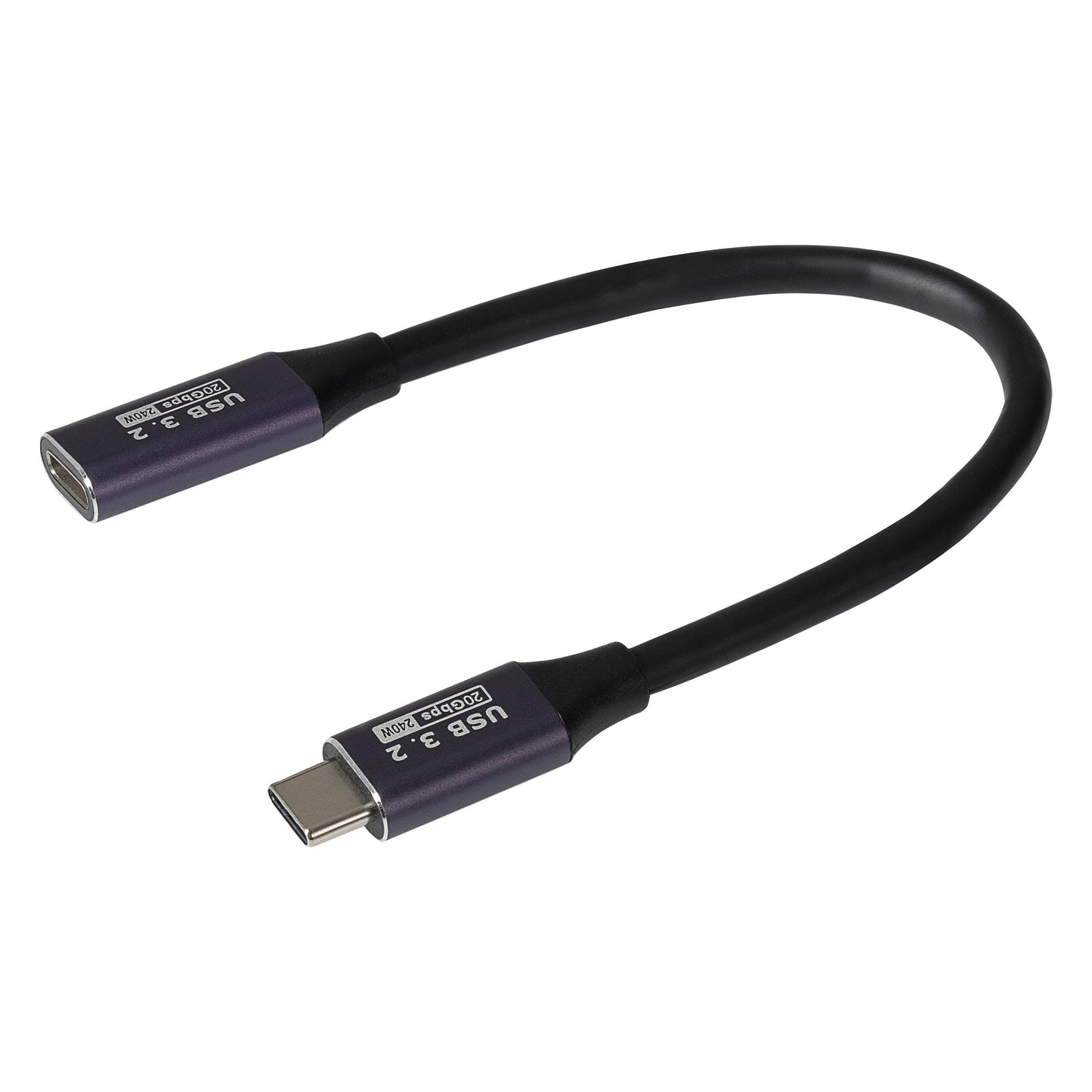 Maplin USB-C Male to USB-C Female Extension Cable - Black, 0.2m