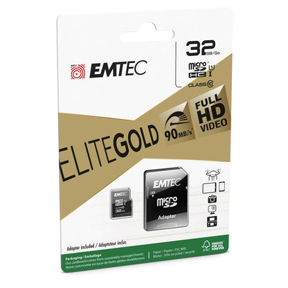 EMTEC 32GB UHS-I U1 EliteGold MicroSD Memory Card with Adapter