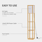 3-Tier Floor Lamp with Shelves and Storage, Modern Corner Standing Lamp with Lampshade, Reading Light with Foot Switch for Living Room, Bedroom, Home Office, Bulb not Included, Natural