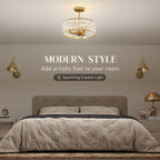 Crystal Ceiling Light Fixture, Semi Flush Mount Modern Crystal Chandelier Ceiling Light for Living Room, Bedroom, Hallway, Dining Room, E14 Base 3-Lights, Bulbs Not Included, Gold Tone