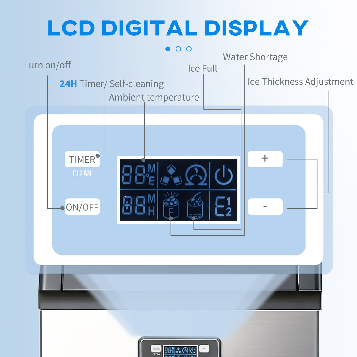 Commercial Ice Maker Machine, Freestanding Stainless Steel Ice Machine with Self-Cleaning, LCD Display, 45kg/24 Hours and 11kg Ice Storage for Home, Office, Bar, Restaurant, Supermarkets