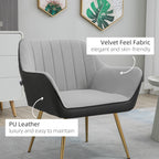 HOMCOM Velvet Armchair, Upholstered Accent Chair with Golden Steel Legs, Modern Vanity Chair for Living Room and Bedroom, Light Grey