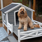PawHut Small/Medium Dog House with Porch, Grey