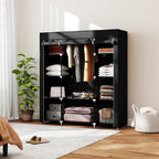 Portable Wardrobe, Foldable Fabric Wardrobe, 150 x 43 x 162.5cm, Clothes Storage Organiser with Hanging Rail, Shelves, Fabric Cover for Bedroom, Black