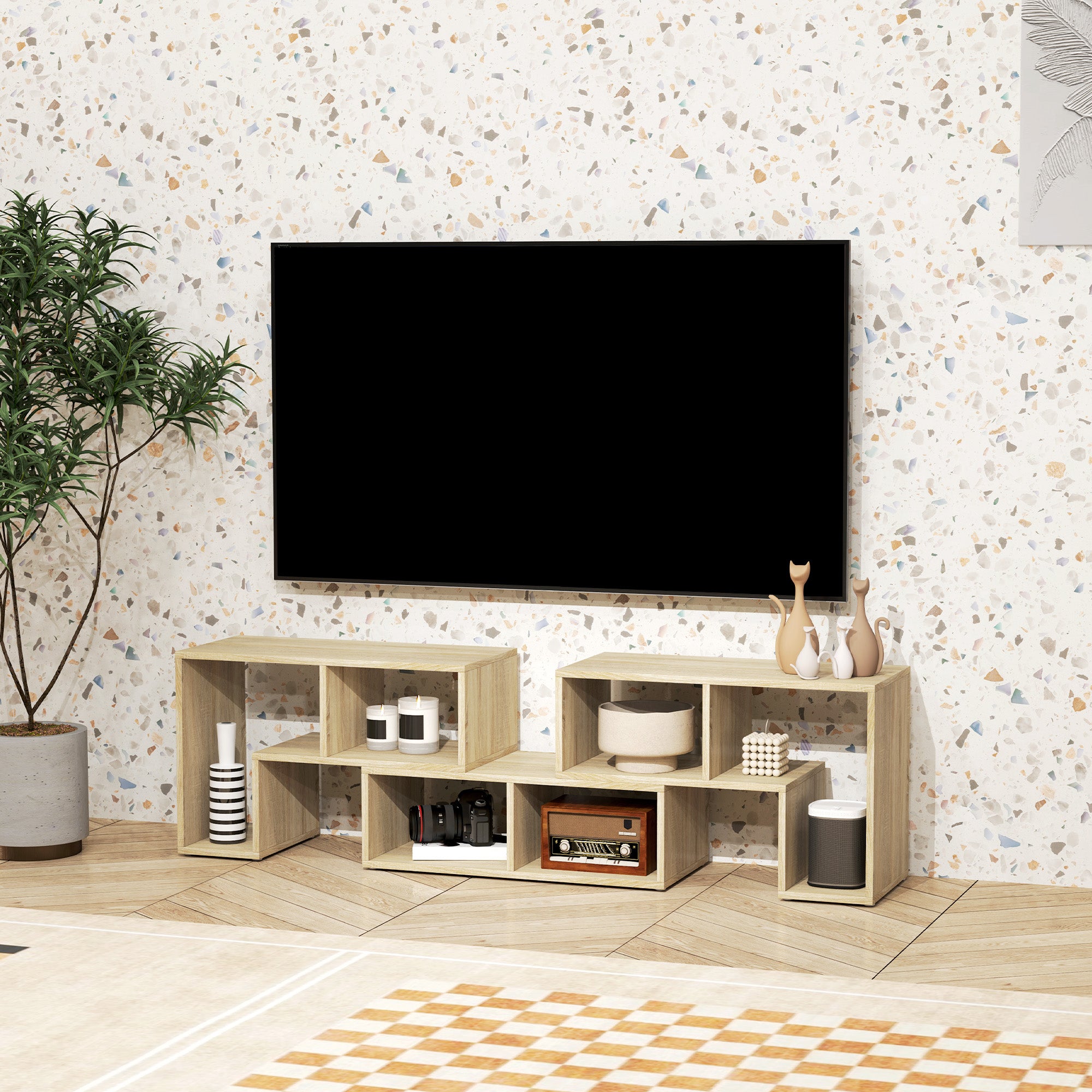 Three-Block Modular TV Stand - Grey Wood-Effect