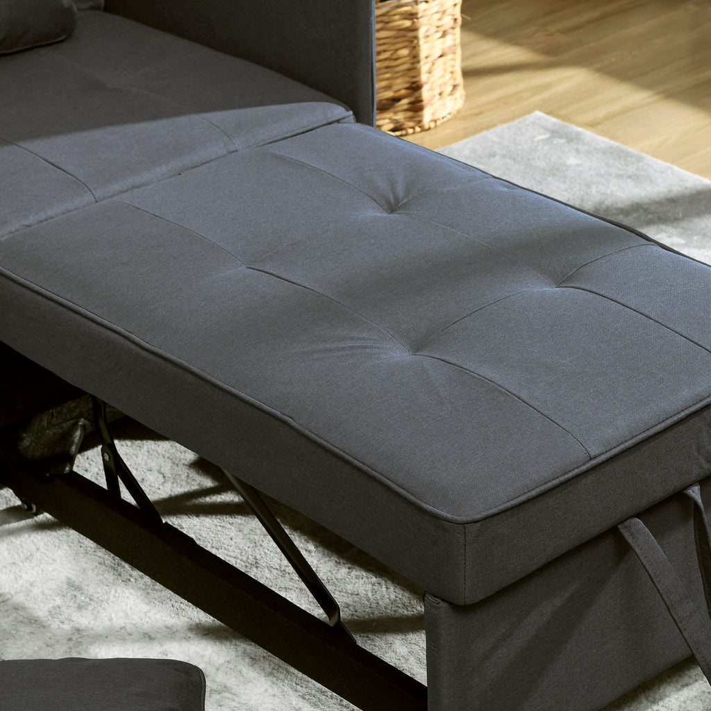 HOMCOM Convertible Single Sofa Bed, 3-in-1 Multi-Functional Sleeper Chair Bed with Magazine Pocket, Grey