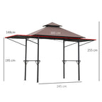 Outsunny 2.4 x 1.5 m (8' x 5') Grill Gazebo Canopy with Extendable Side Awnings, Outdoor BBQ Gazebo Shelter with 2 Side Shelves for Garden, Patio, Barbecue, Picnic, Coffee