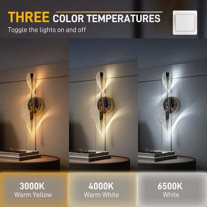 Led Wall Lamp 2 Pack, 13W Modern Indoor Spiral Wall Light, Colour Temperature Adjustable 3000K/4000K/6500K, for Bedroom, Living Room, Hallway, Stairs, Gold Tone