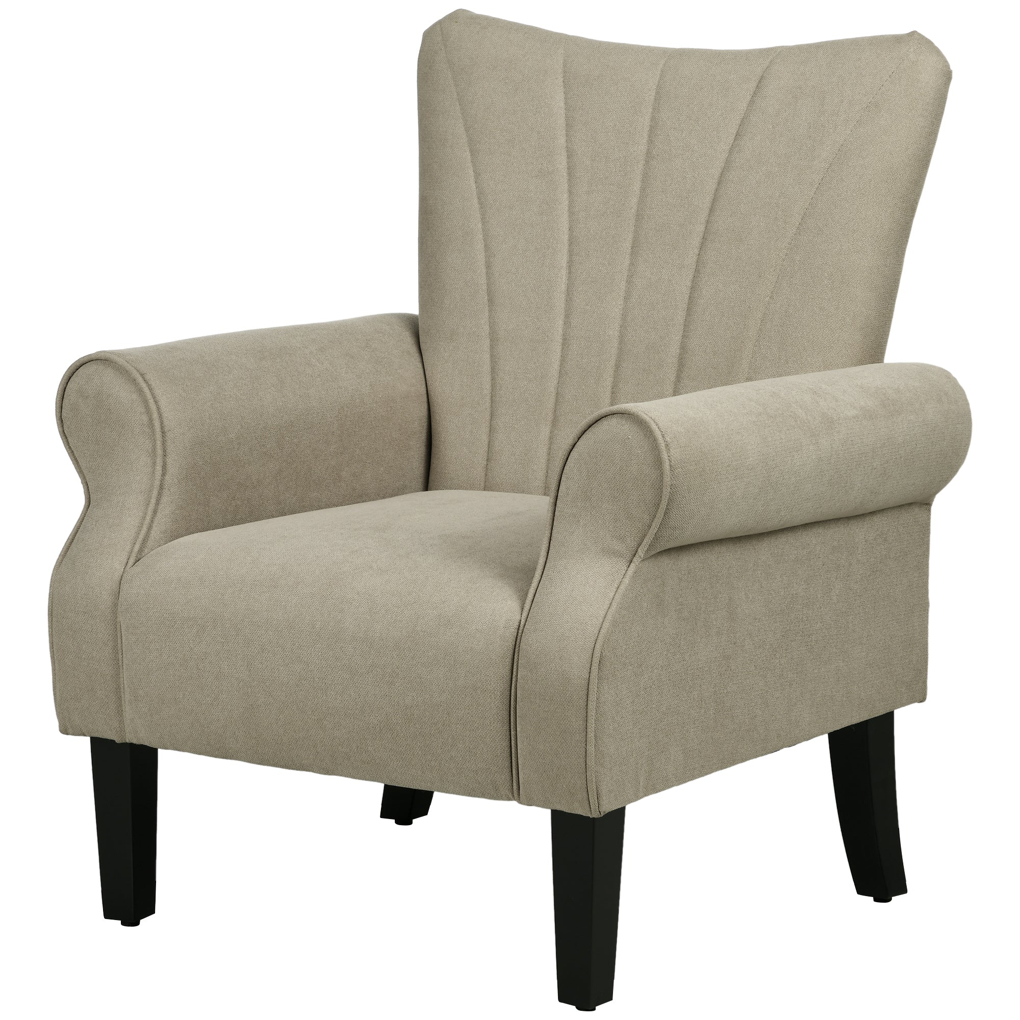 HOMCOM Upholstered Accent Chair with Rolled Arms and Wood Legs, Armchair for Living Room Bedroom, Beige