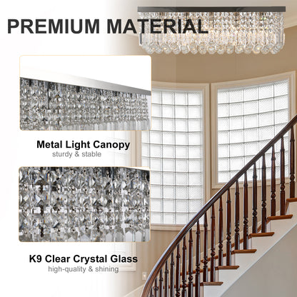 Modern Crystal Ceiling Light Square Crystal Chandelier for Living Room, Dining Room, Hall, 5 x E14 Lamp Holders, Silver, 80 x 25 x 23cm