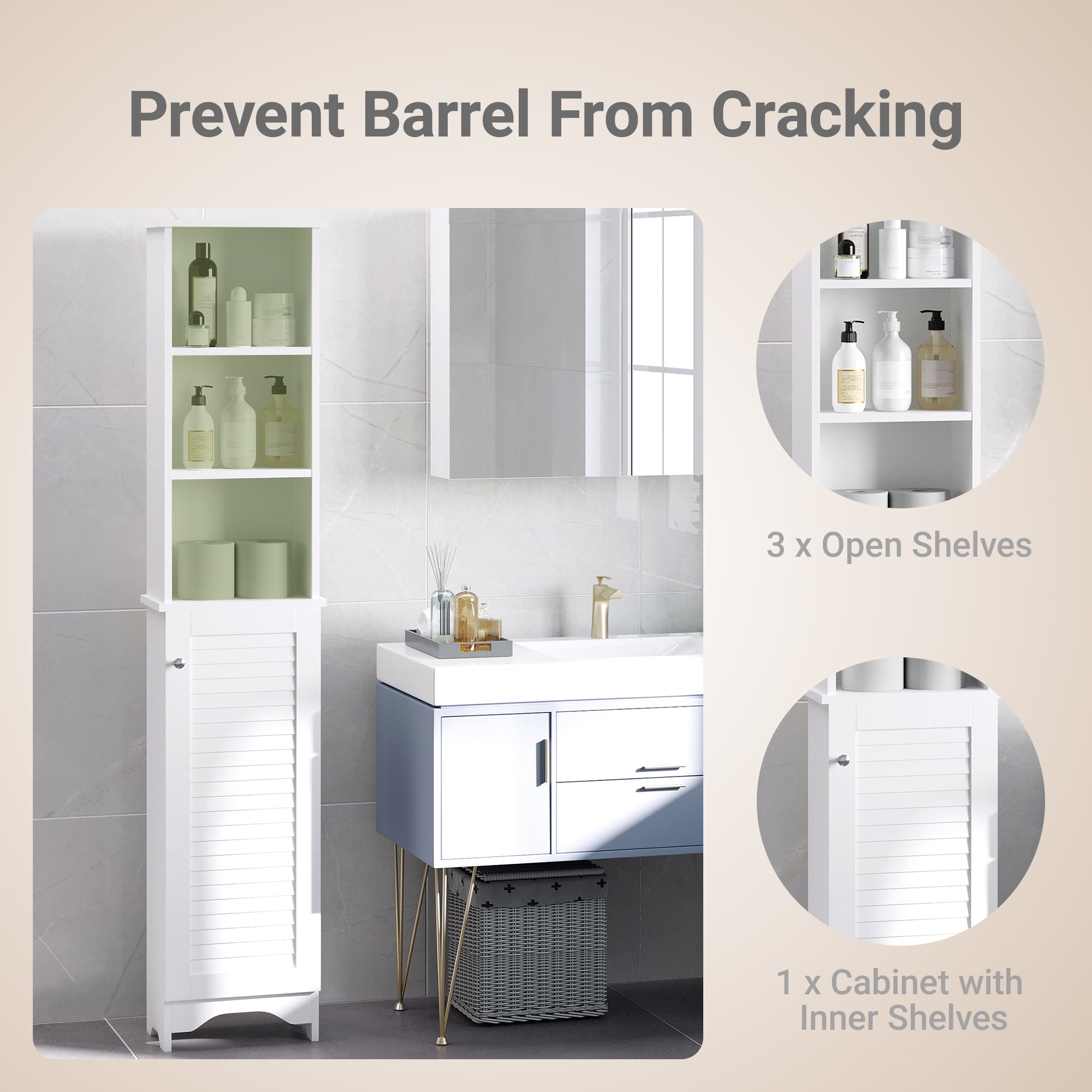 HOMCOM Tall Bathroom Cabinet, Freestanding Slim Bathroom Storage Unit with Adjustable Shelves and Shutter Door, Floor Storage Cupboard with 6 Shelves, 165H x 34W x 20D cm, White