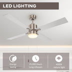 Ceiling Fan with LED Light, Flush Mount Ceiling Fan Lights with Reversible Blades, Pull-chain, Silver and Natural Tone