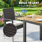 Outsunny 7 Piece Rattan Garden Furniture Set, 6 Seater Garden Table and 6 Stackable Chairs with Extendable Acacia Wood Tabletop