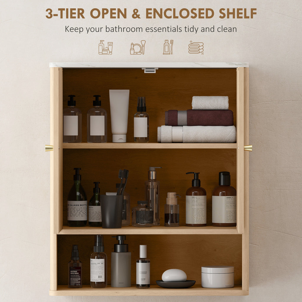 HOMCOM Bathroom Wall Cabinet with Adjustable Shelf - Oak