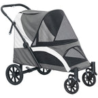 PawHut Foldable Pet Stroller for Large Dogs with 4 Big Wheels, Shock-Absorbing Frame, Safety Leashes, Brakes, Dark Grey