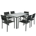 Outsunny Garden Dining Set with Acacia Wood Table Top, Outdoor Table and Stackable Chairs Set for 6 with Texteline Seat, for Patio, Conservatory, Terrace, Grey