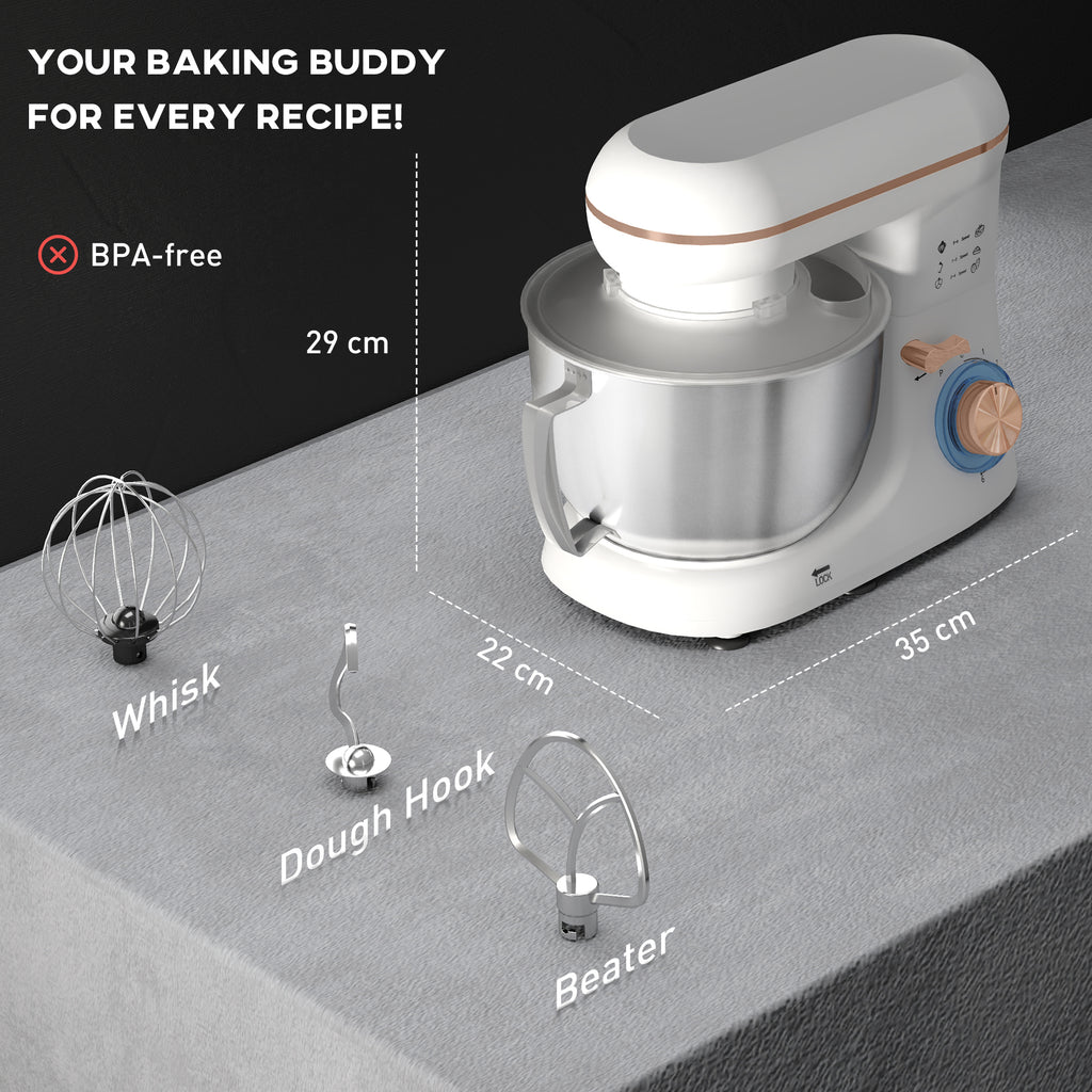 1300W Kitchen Stand Mixer, with Accessories - White