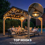 Outsunny 3.5 x 4 m Hardtop Gazebo Canopy with Galvanised Metal Roof, Fir Wood Frame and Hook for Patio, Garden, Black Grey