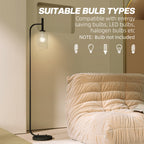 Floor Lamp for Living Room with Glass Lampshade, Modern Standing Lamp with Foot Switch for Bedroom, Bulb not Included, Black