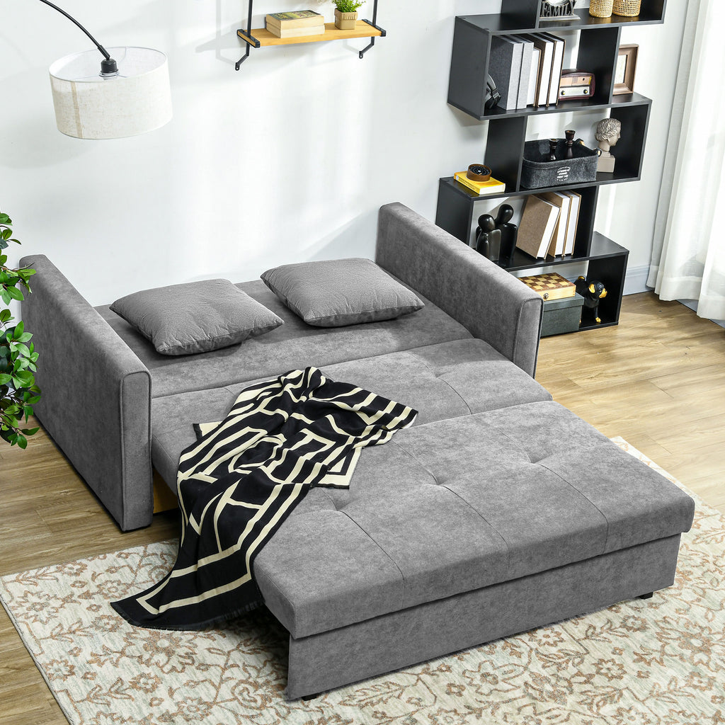 HOMCOM Snow Flannel Two-Seater Sofa Bed, with Storage - Grey