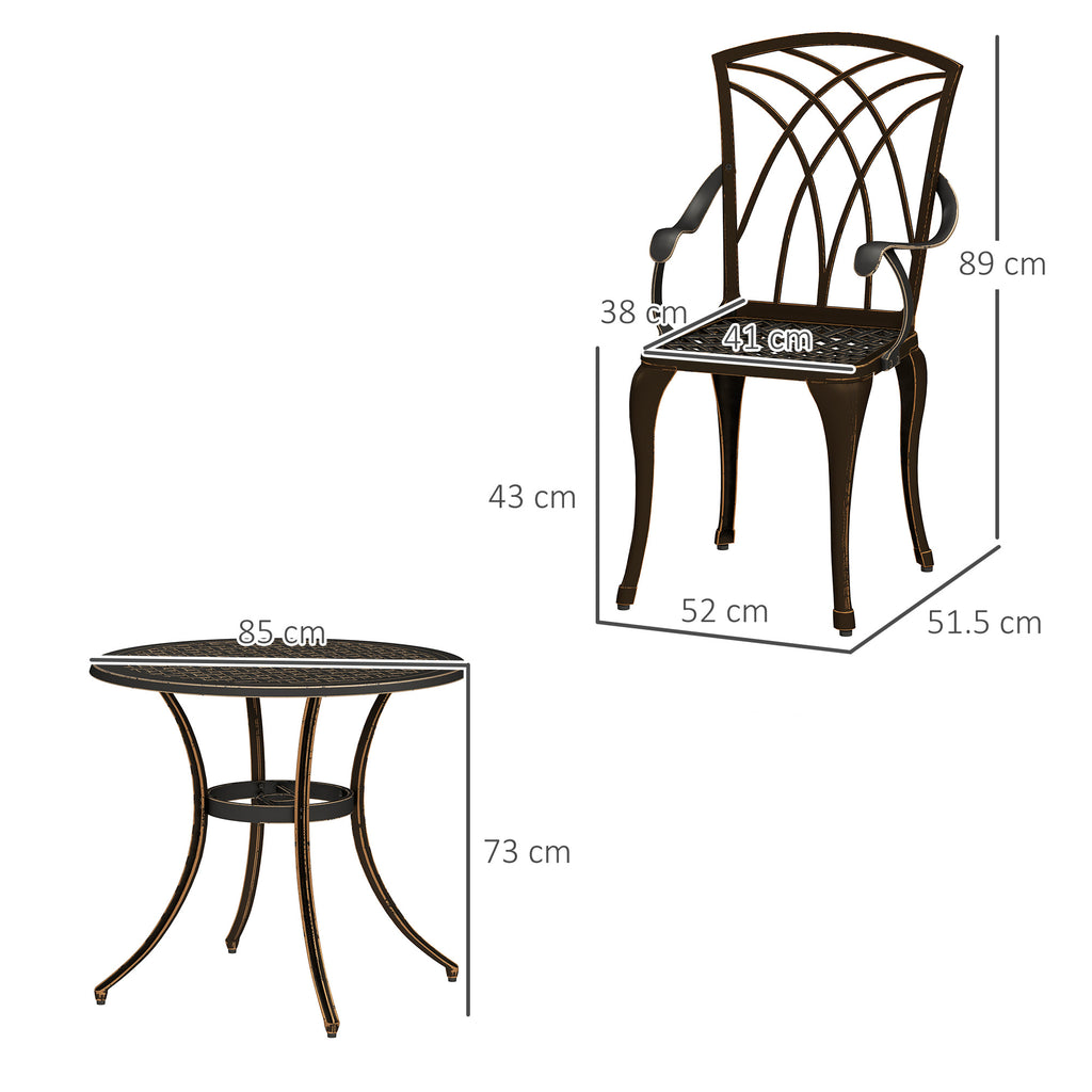 Outsunny 5 Pieces Garden Dining Set for 4, Cast Aluminium Outdoor Dining Set with 4 Armchairs and Round Dining Table with Parasol Hole, Garden Furniture Bistro Set, Bronze Tone