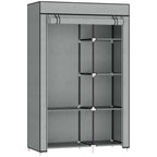Fabric Wardrobe w/ Shelves Hanging Rail Foldable Wardrobe Light Grey