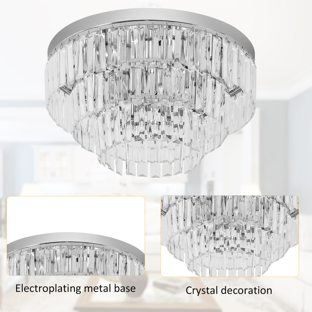 Set of 2 Modern Crystal Ceiling Lights, Chandeliers, Pendant Lamps w/ 7 Lights, E14 Fittings for Living Room, Bedroom, Silver