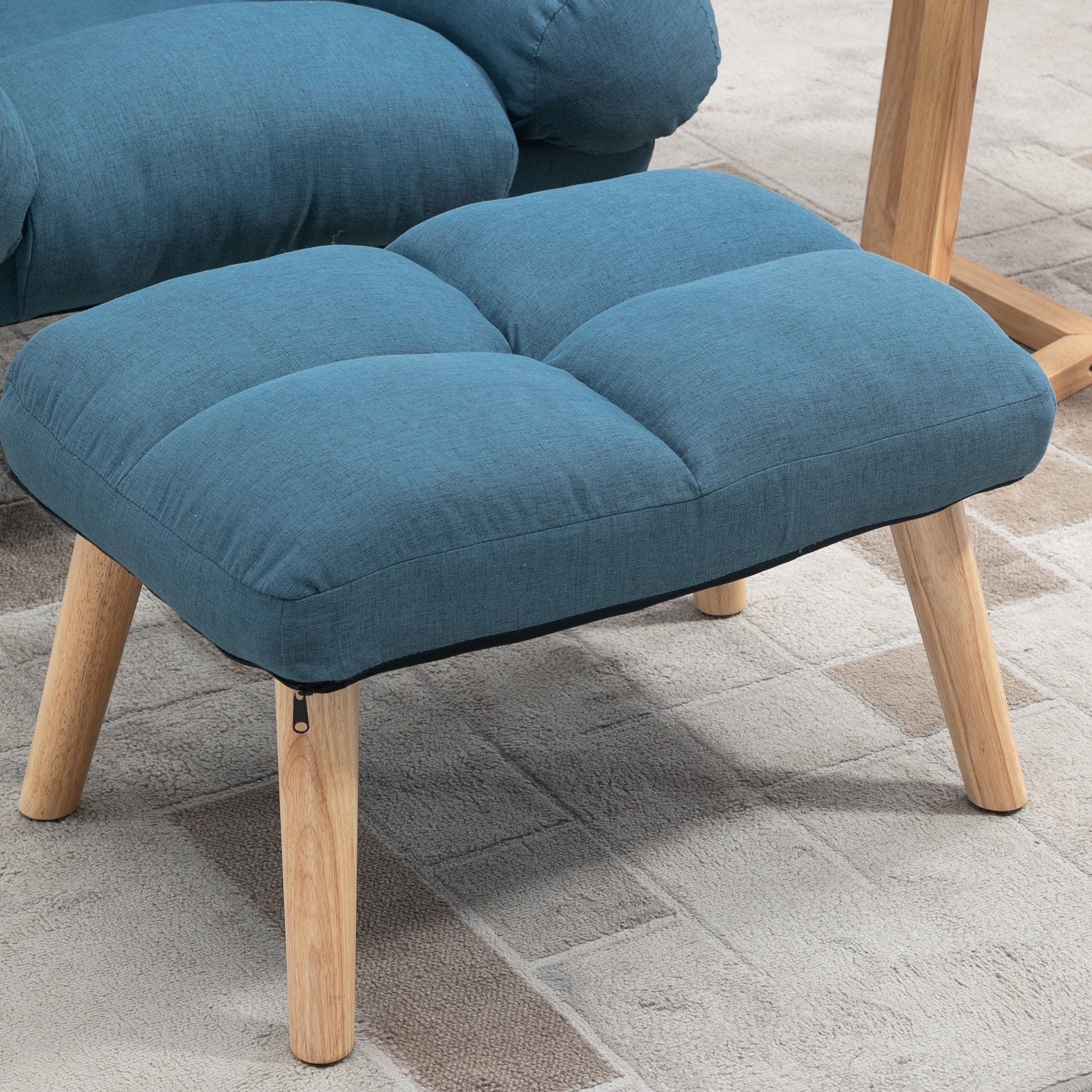 HOMCOM Recliner Chair with Footstool, Recliner Armchair with Adjustable Backrest, Thick Cushion and Wooden Legs, Blue