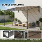 Outsunny 3.4 x 3 m Metal Lean-to Pergola, Wall-Mounted Garden Pergola with Polycarbonate Roof and Metal-Aluminium Frame, Heavy Duty Hardtop Gazebo for Outdoor Patios, BBQ, Brown