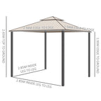 Outsunny Outdoor Gazebo, 2-tier Roof with Netting, 295L x 295W x 263Hcm-Taupe