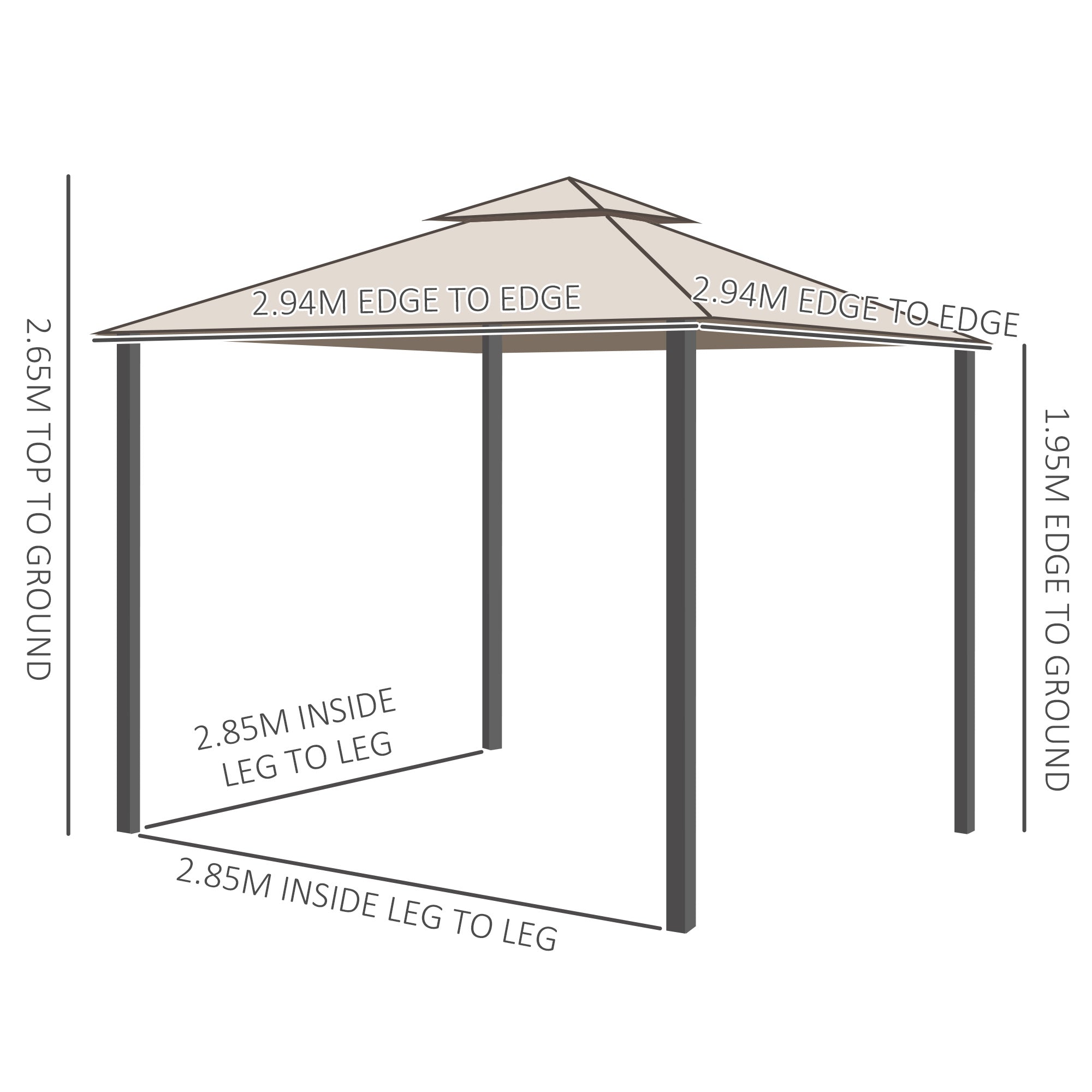 Outsunny Outdoor Gazebo, 2-tier Roof with Netting, 295L x 295W x 263Hcm-Taupe