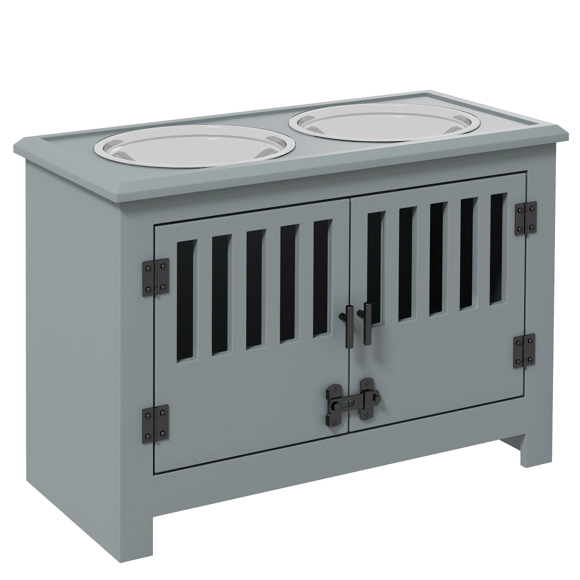 PawHut Raised Dog Bowls, Pet Feeding Station, with Storage, Food and Water Bowls, for Large Dogs - Grey