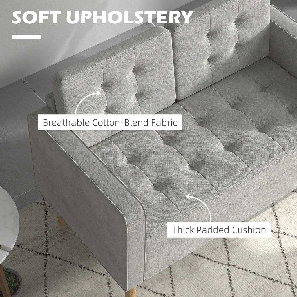 HOMCOM 2 Seater Storage Sofa, Fabric Couch with Hidden Under Seat Storage, Thick Cushions, Compact Space Saving Settee with Rubberwood Legs for Living Room, Apartment, Light Grey