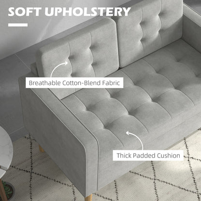 2 Seater Storage Sofa, Fabric Couch with Hidden Under Seat Storage, Thick Cushions, Compact Space Saving Settee with Rubberwood Legs for Living Room, Apartment, Light Grey