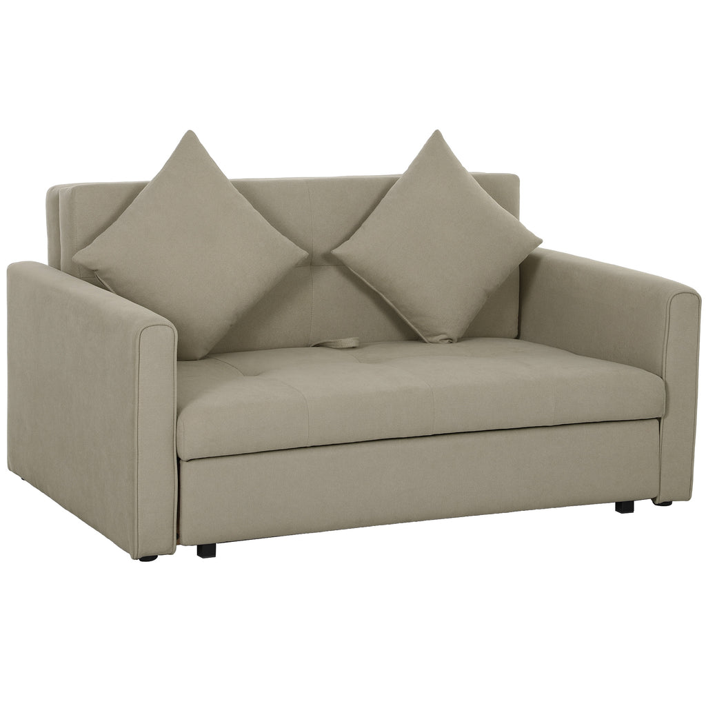 HOMCOM 2 Seater Sofa Bed with Hidden Storage, Pull Out Convertible Bed Settee, Modern Snow Flannel Loveseat Sofa Sleeper with 2 Cushions for Living Room, Guest Room, Light Brown