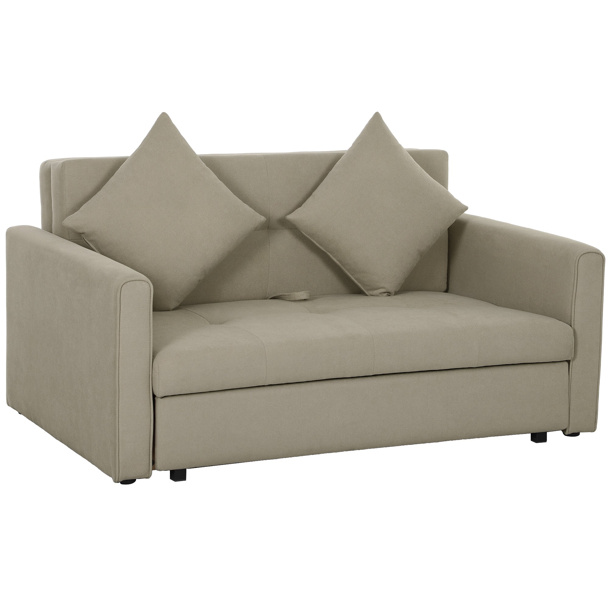 HOMCOM 2 Seater Sofa Bed with Hidden Storage, Pull Out Convertible Bed Settee, Modern Snow Flannel Loveseat Sofa Sleeper with 2 Cushions for Living Room, Guest Room, Light Brown