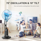 18" Pedestal Fan with Water Mist Spray, Humidifying Misting Fan, Standing Fan with 3 Speeds, 2.8L Water Tank, Timer and Remote, Black