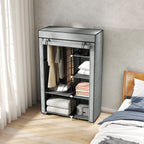 Fabric Wardrobe w/ Shelves Hanging Rail Foldable Wardrobe Light Grey