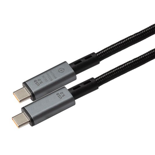 Maplin USB-C to USB-C V5.0 8K 240W PD Braided Cable - Black, 1m