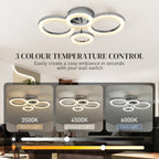 4-Ring LED Ceiling Light, Flush Mount Ceiling Light with 3 Colour Temperatures, Silver Tone