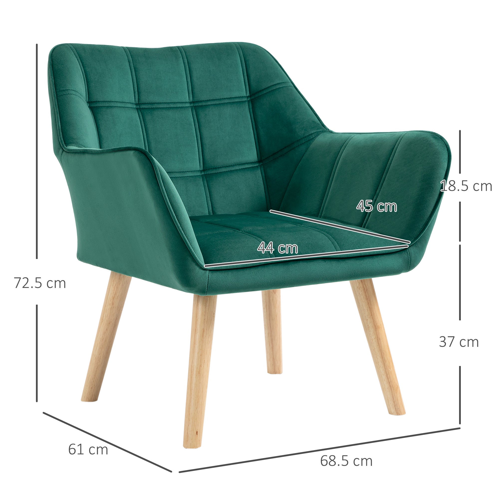 HOMCOM Accent Chair, Velvet Upholstered Vanity Tub Chair with Flared Armrests, Slanted Back, Solid Wood Legs, Comfy Padding Armchair, Home Bedroom Furniture Seating, Set of 2, Green