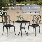 Outsunny 3 Pieces Garden Dining Set for 2, Cast Aluminium Outdoor Dining Set with 2 Armchairs and Round Dining Table with Parasol Hole, Garden Furniture Bistro Set, Bronze Tone