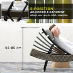 Outsunny Rattan Sun Lounger, Garden Recliner with 5 Position Adjustable Back, S Shaped Texteline Seat, Headrest, Light Grey