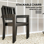 Outsunny 5 Pieces Garden Dining Set with Cushions, Outdoor Patio Table and 4 Stackable Chairs, Metal Top Table with Umbrella Hole, Black