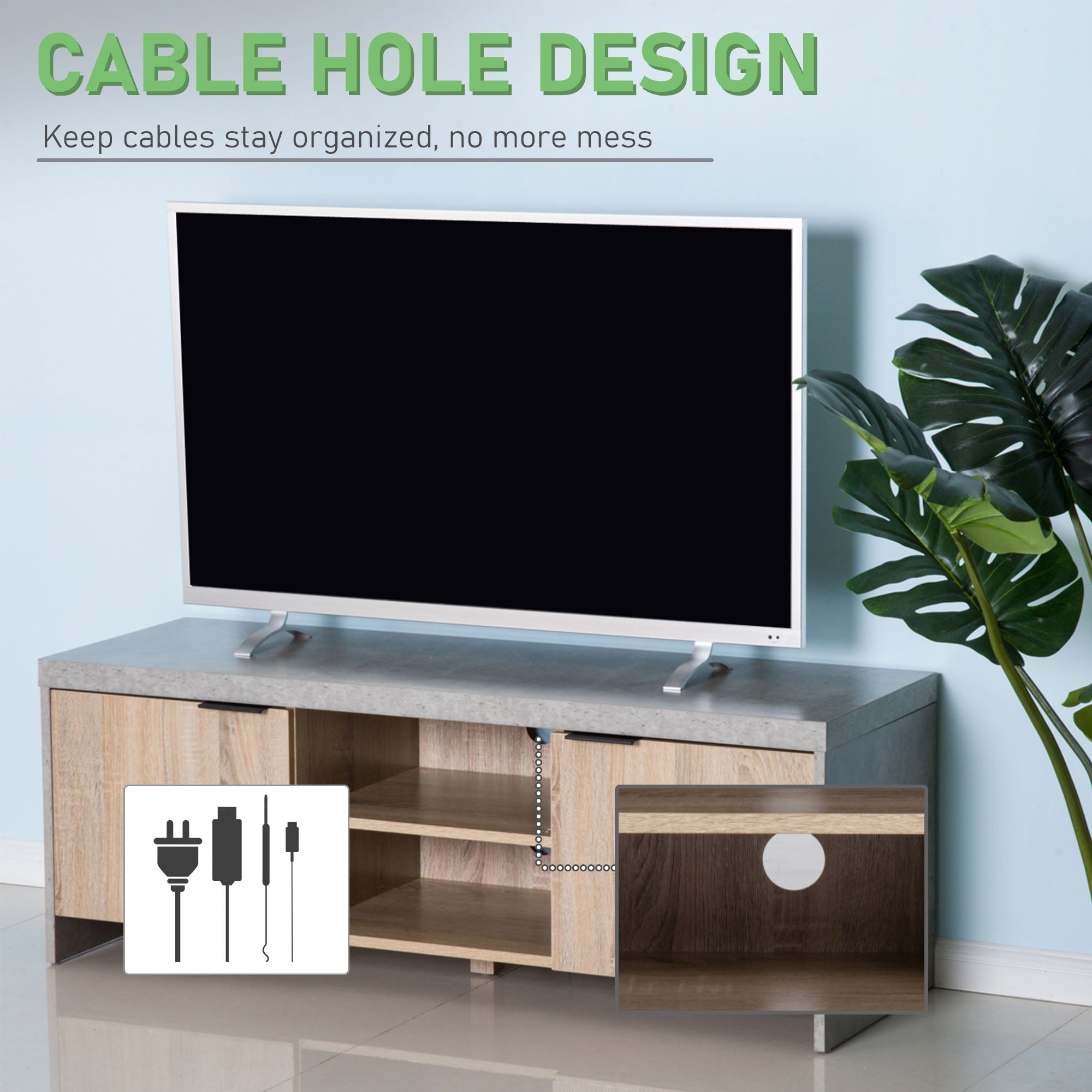 TV Stand for TV up to 55", 2 Doors TV Cabinet with Open Shelves, TV Unit TV Table for Living Room Bedroom Entertainment Room, 120L x 40W x 44H, Grey