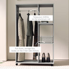 Open Wardrobe on Wheels, Bedroom Wardrobe with Clothes Hanging Rail, 3 Storage Shelves, Mobile Garment Rack for Cloakroom, Hallway, Grey