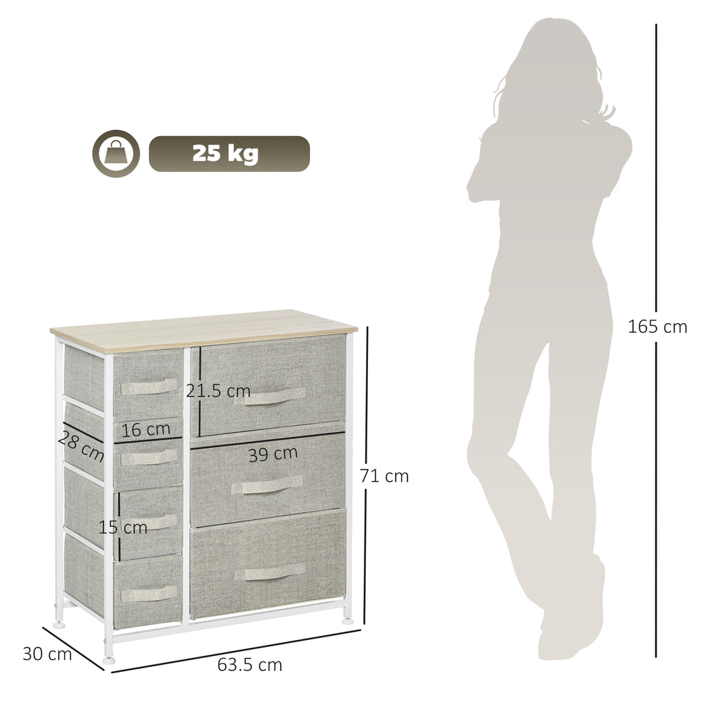 HOMCOM Chest of Drawers with 7 Drawers, Fabric Drawers with Large Storage Space, Drawers Dresser with Metal Frame, Adjustable Feet for Bedroom Living Room, Light Grey